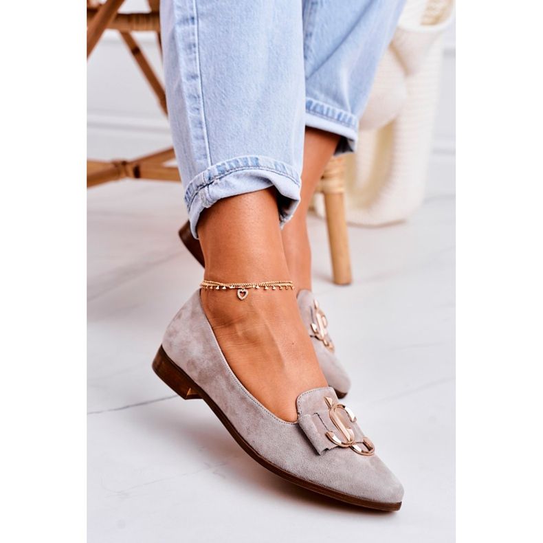 Nicole Mocassins de camurça feminino Bege Mary-Jane bailarinas 2