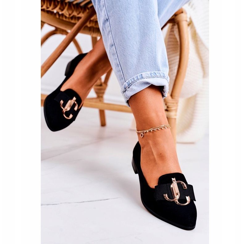 Nicole Mocassins de camurça femininos Bailarinas Black Mary-Jane preto 1