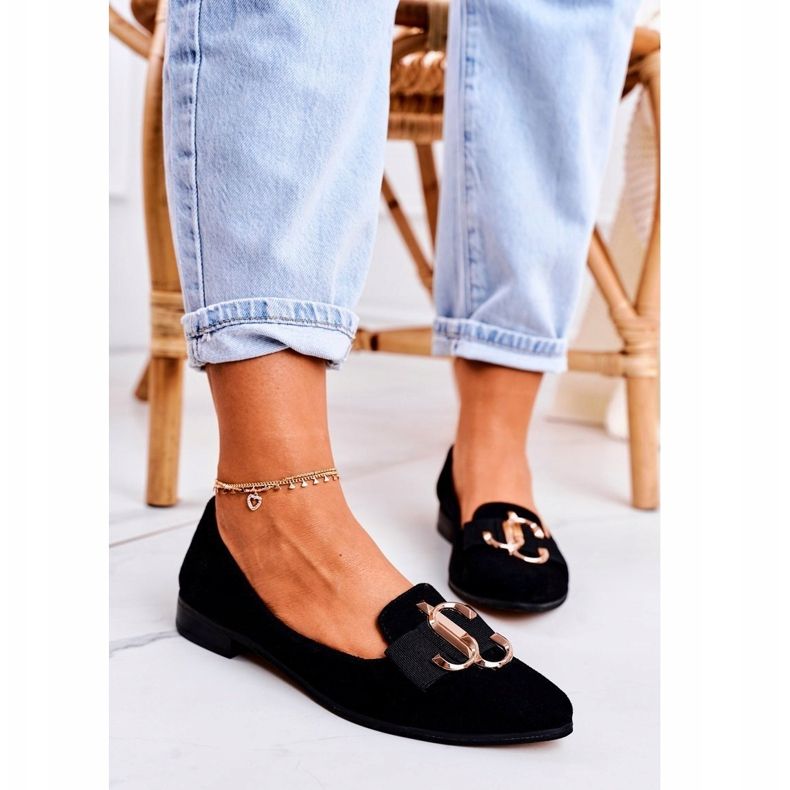 Nicole Mocassins de camurça femininos Bailarinas Black Mary-Jane preto 2