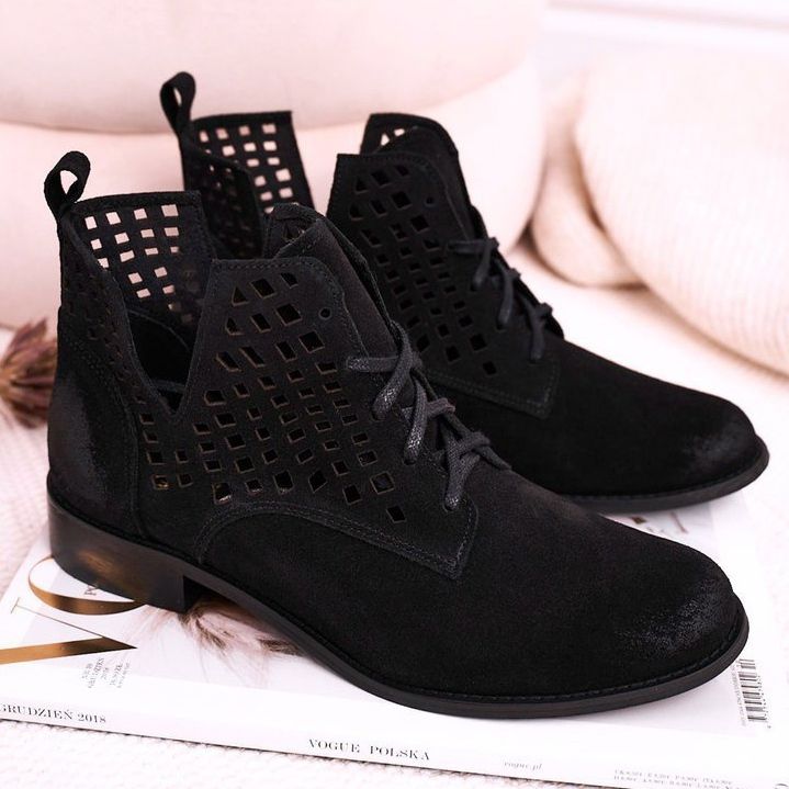 Nicole Botas femininas Openwork Suede Black Susannah preto 1