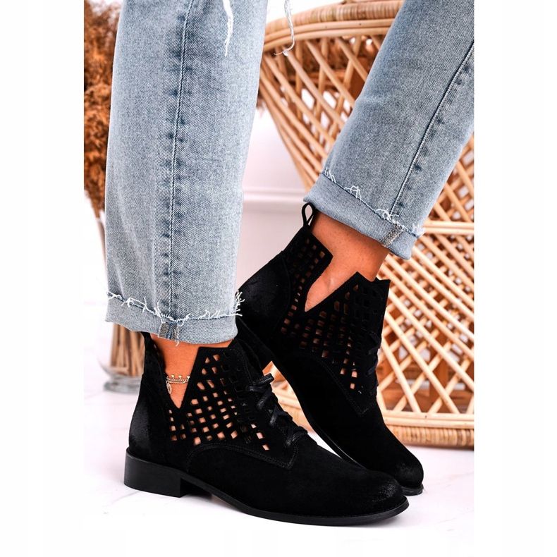 Nicole Botas femininas Openwork Suede Black Susannah preto 2