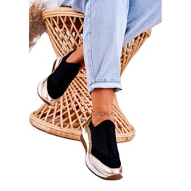 Nicole Tênis feminino de couro preto dourado Frances 1