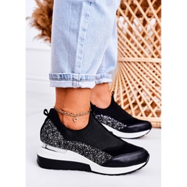 Nicole Tênis feminino de couro preto prata Frances 1