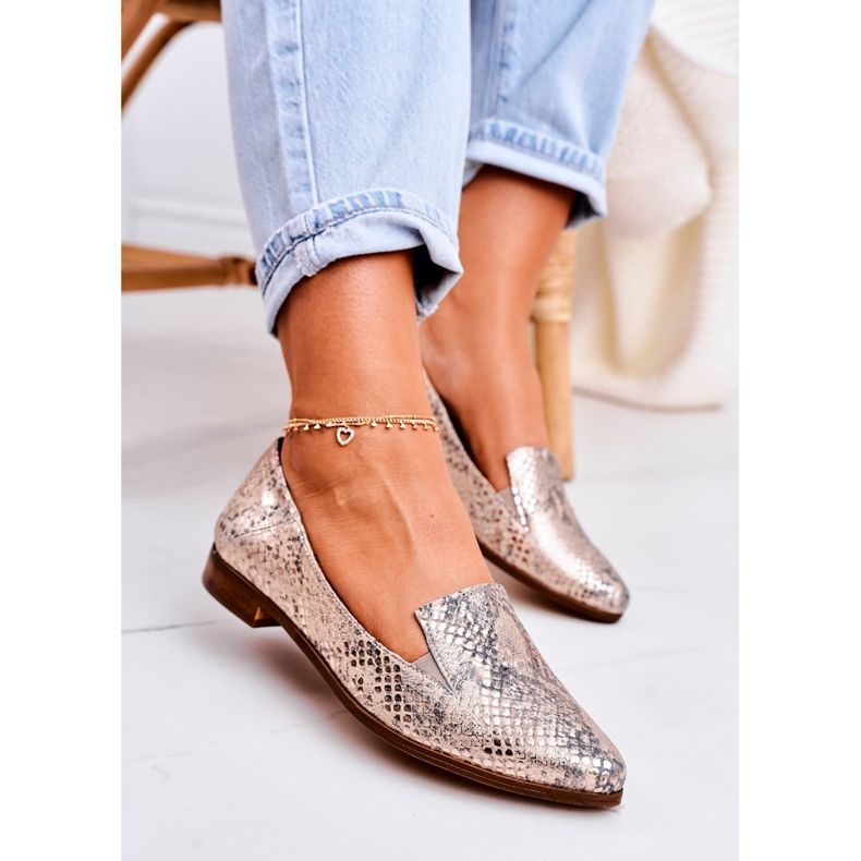 Nicole Mocassins de couro feminino com padrão animal Scarlett dourada multicolorido dourado 1