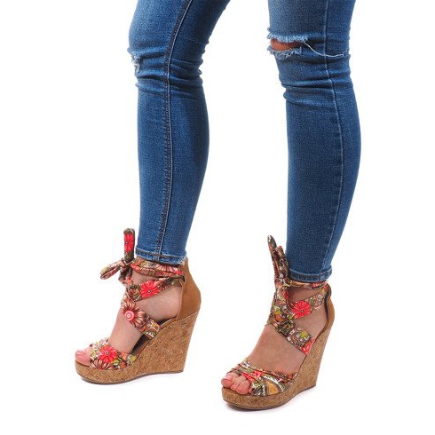 Tied Wedge Sandals 3686 Camel marrom 1