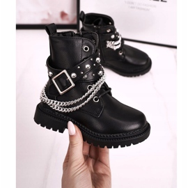 Botas infantis com corrente isolada em pele Black Dolly preto 1