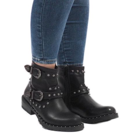 Botas pretas com fechos e lantejoulas A8018 preto 1