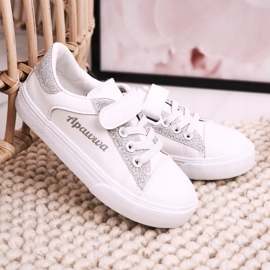 Apawwa Tênis Infantil Com Camila Brocado Branco e Prata 2