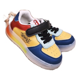 Apawwa Tênis infantil com sola multicolorida LED para scooter azul amarelo 1 Apawwa Tênis infantil com sola multicolorida LED para scooter azul amarelo 1