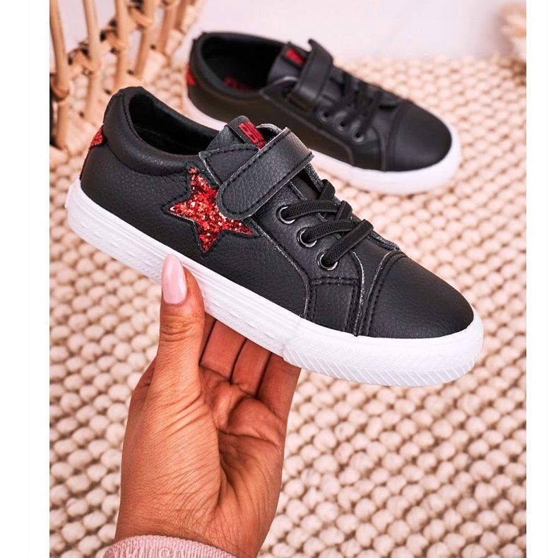 Tênis de couro infantil com estrela Big Star DD374105 preto 1