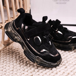 Apawwa Tênis esportivos infantis com sola transparente preta Bailey preto 1