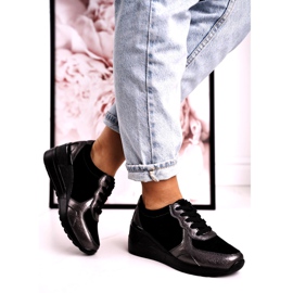 S.Barski Tênis feminino de couro preto Roxette multicolorido prata 2