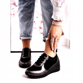 S.Barski Tênis feminino de couro preto Roxette multicolorido prata 1