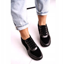 S.Barski Tênis feminino de couro preto Roxette multicolorido prata 3