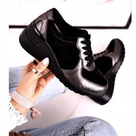 S.Barski Tênis feminino de couro preto Roxette multicolorido prata 4