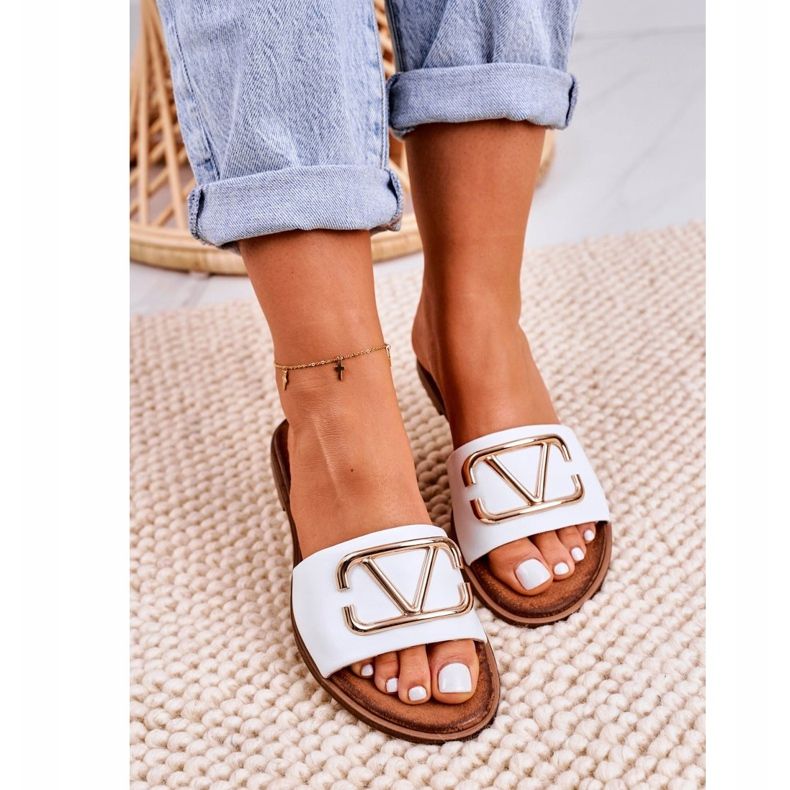 Nicole Chinelos femininos clássicos de couro branco evie 1