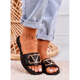 Nicole Chinelos femininos clássicos de couro preto evie 2