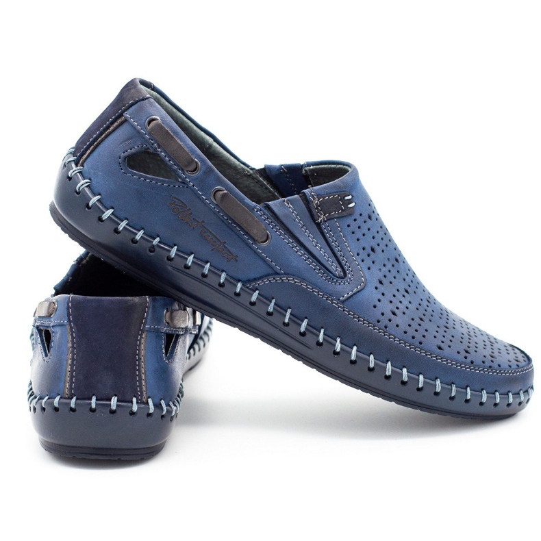 Polbut Sapatos masculinos mocassins perfurados J68L azul marinho 2