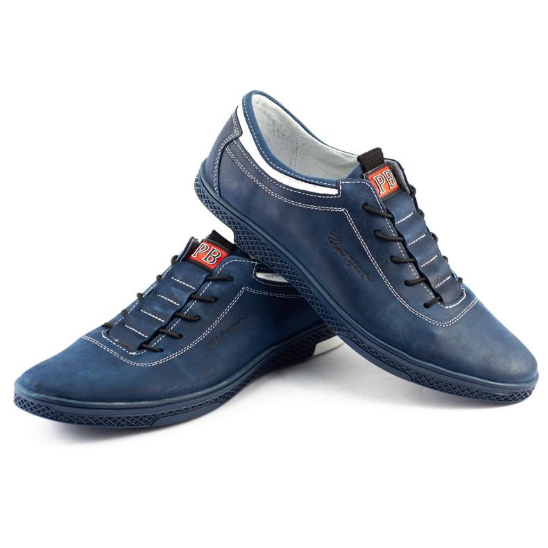 Polbut Sapatos masculinos casuais de couro K23 azul marinho com branco azul-marinho 2