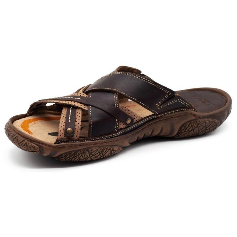Lemar Chinelos de couro masculino 1654 marrom 2