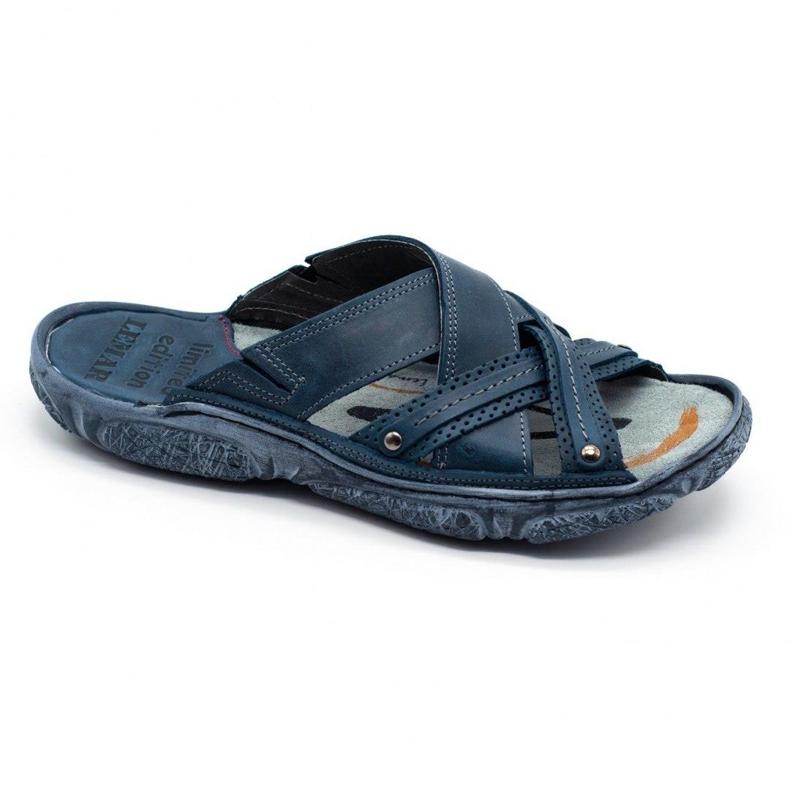 Lemar Chinelos de couro masculino 1654 azul marinho azul-marinho 1