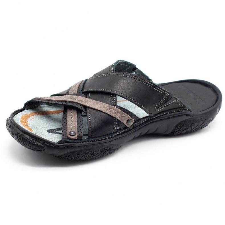 Lemar Chinelos de couro masculino 1654 pretos 2