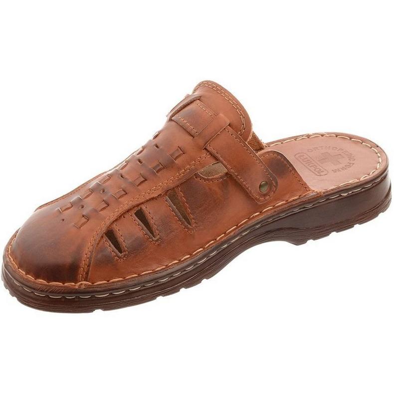 ŁUKPOL Chinelos masculinos de couro 801 marrom 2