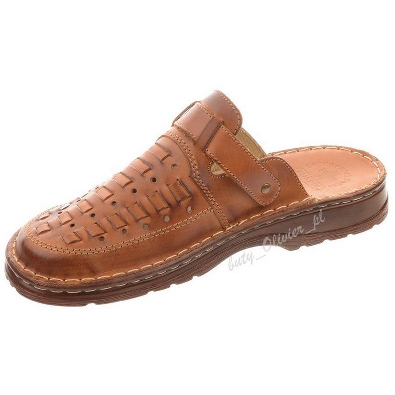 ŁUKPOL Chinelos masculinos de couro 803 marrom 2