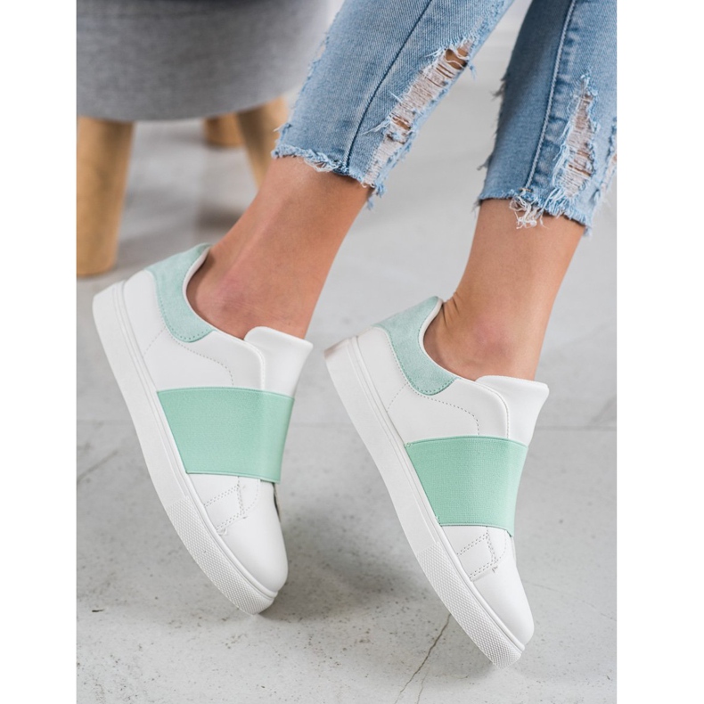 SHELOVET Sapatos deslizantes com elástico branco verde 2