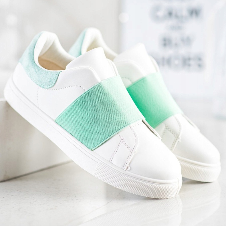 SHELOVET Sapatos deslizantes com elástico branco verde 1 SHELOVET Sapatos deslizantes com elástico branco verde 1