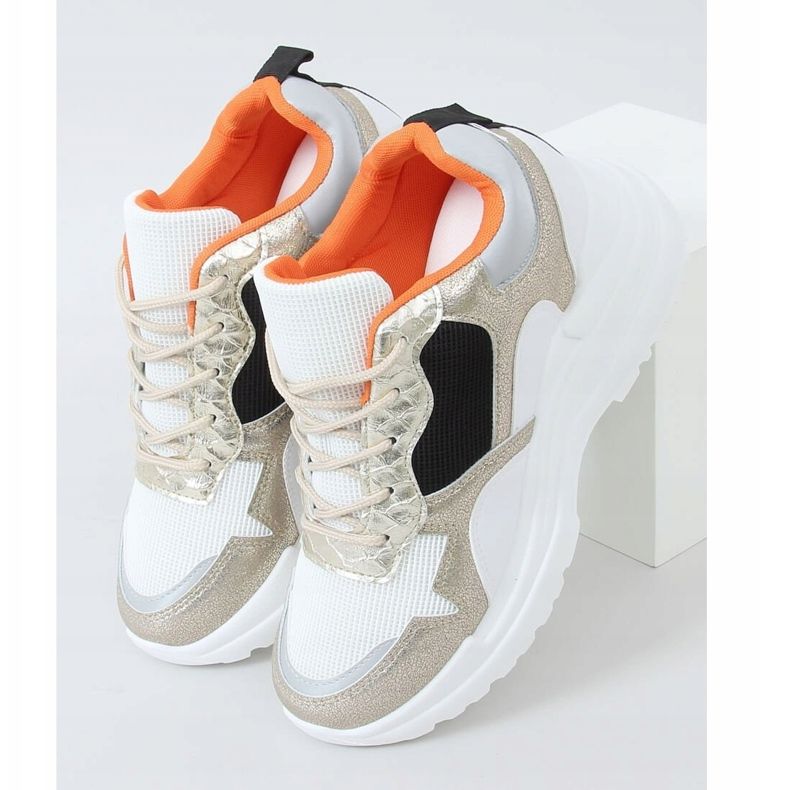 Sapatos esportivos de cunha branca e dourada 3171 Gold branco dourado 1