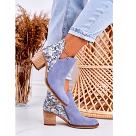 Botas de couro femininas de salto alto Maciejka Azul Claro 04492 2