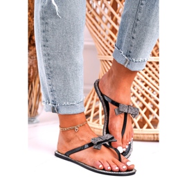 LU BOO Chinelos femininos de borracha chinelos pretos deross strass 1