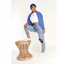 Tênis feminino de couro Big Star BB274211 Branco e azul marinho 2