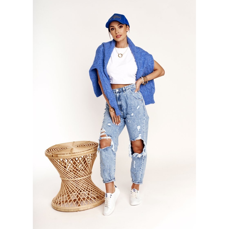 Tênis feminino de couro Big Star BB274211 Branco e azul marinho 1