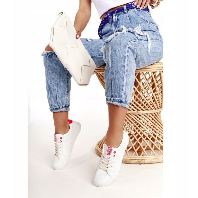 Tênis feminino de couro Big Star BB274210 branco e vermelho 1