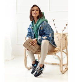 PS1 Meias esportivas femininas pretas da moda pioneira preto azul 1