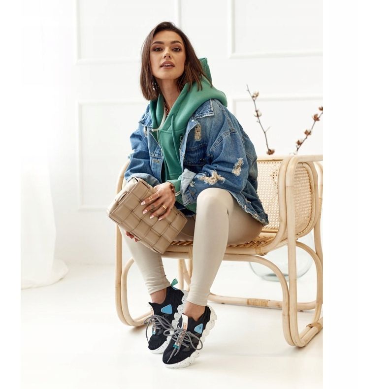 PS1 Meias esportivas femininas pretas da moda pioneira preto azul 1