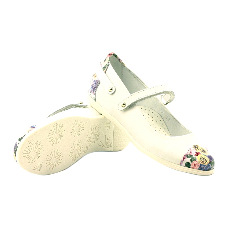 Ballerinas de couro feminino com flores brancas Bartek branco 3