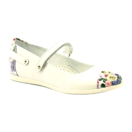 Ballerinas de couro feminino com flores brancas Bartek branco 1