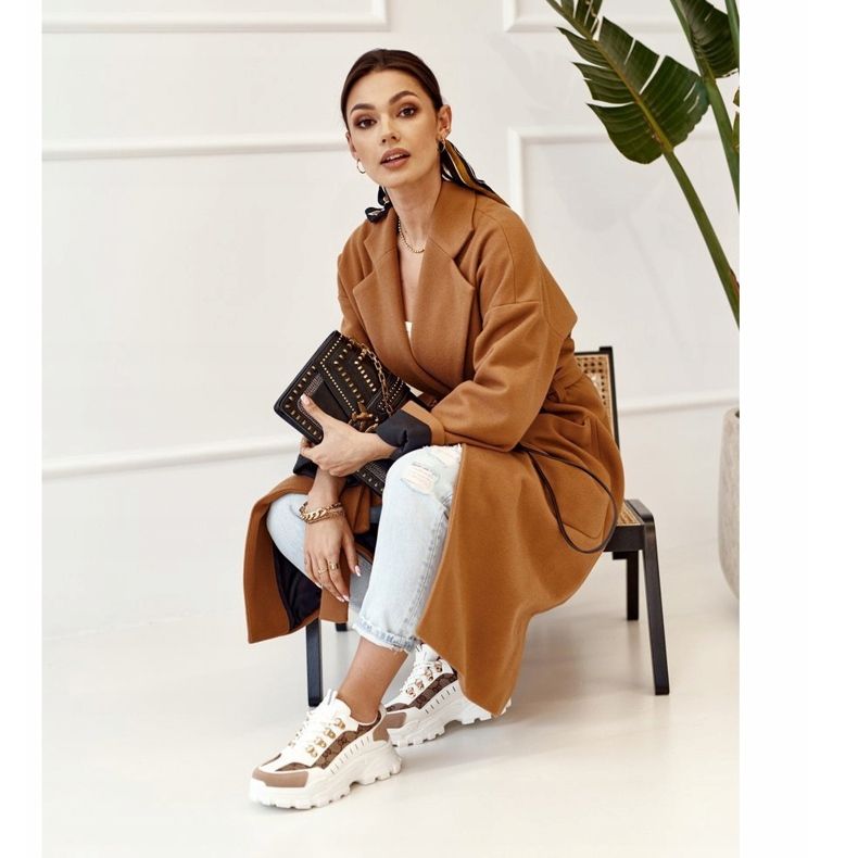 Tênis feminino em um maciço solado branco Daydreamer bege marrom dourado 1