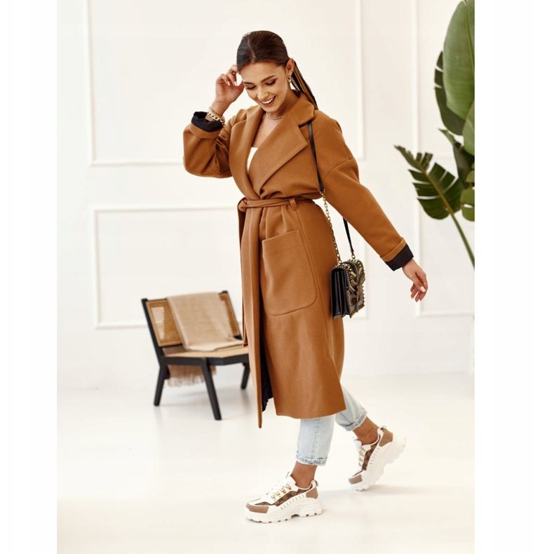 Tênis feminino em um maciço solado branco Daydreamer bege marrom dourado 2