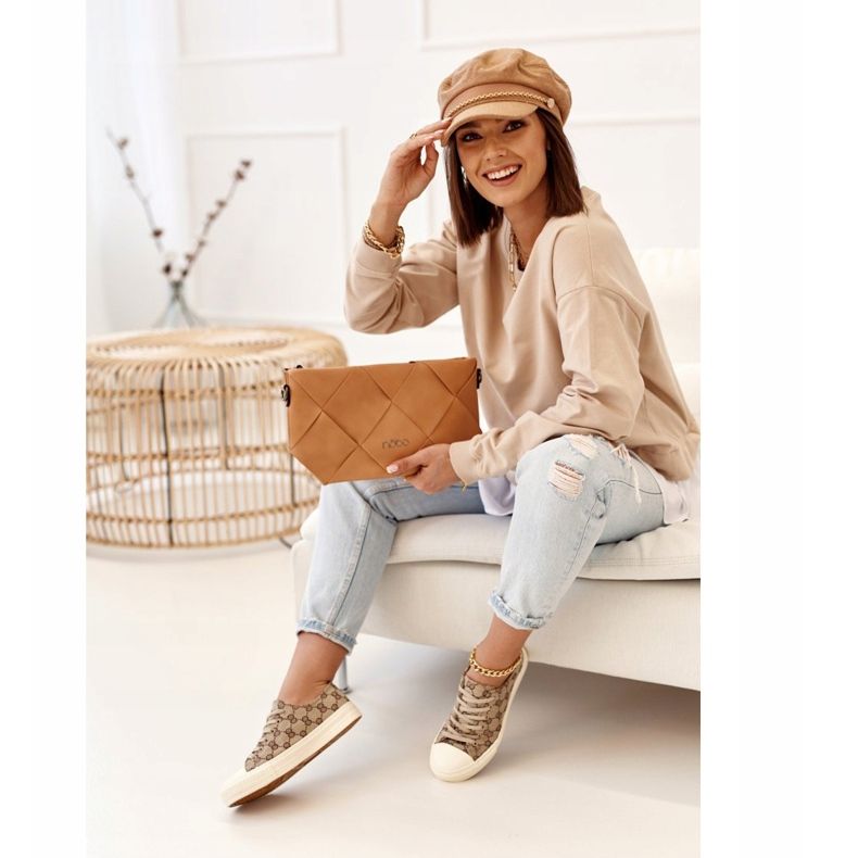 Tênis feminino clássico feminino bege castanho 2