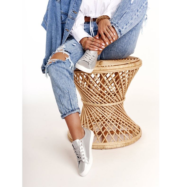 Tênis feminino de couro Big Star HH274143 prata 1