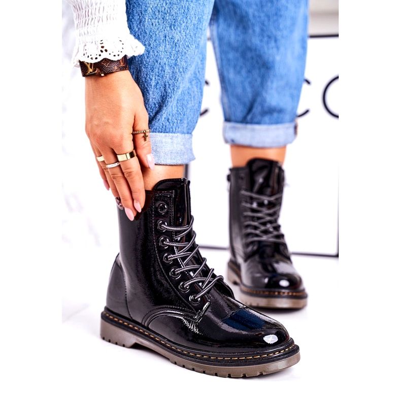 Botas quentes femininas Botas lacadas Black Thunder preto 1