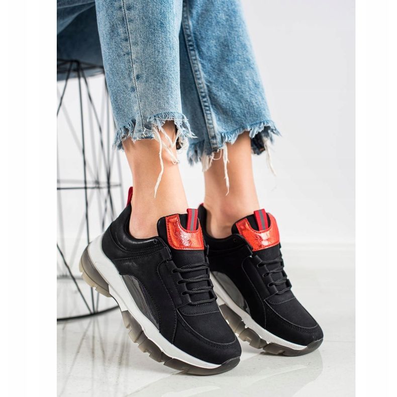 SHELOVET Tênis de couro ecológico preto 1