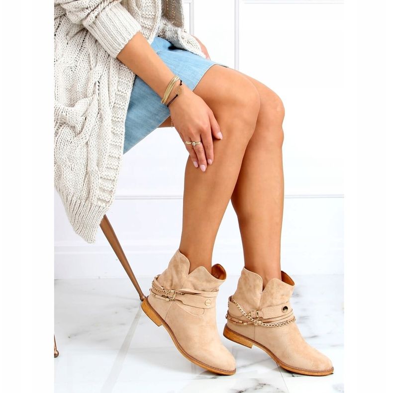 Botas de cunha Beige Hidden B0-516 Khaki bege 1