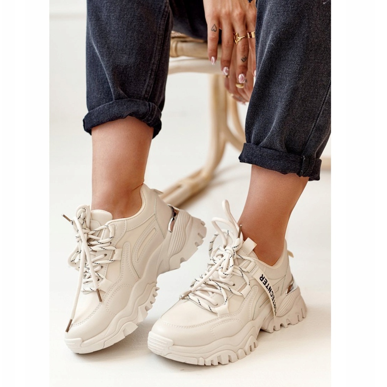 PS1 Tênis feminino com solado maciço bege grosso 2