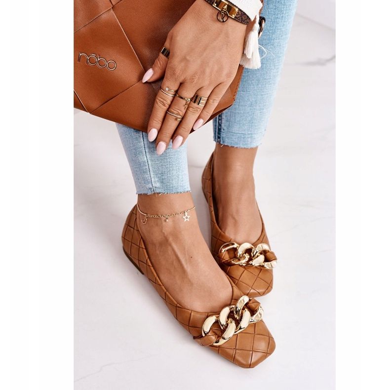 PS1 Bailarinas acolchoadas elegantes com corrente Camel Coco castanho 2