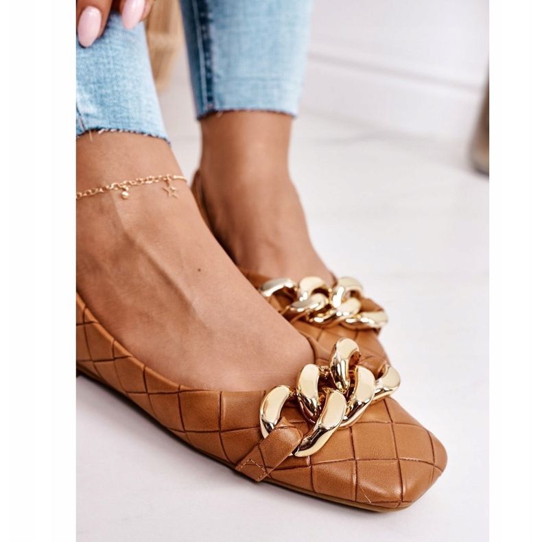 PS1 Bailarinas acolchoadas elegantes com corrente Camel Coco castanho 1
